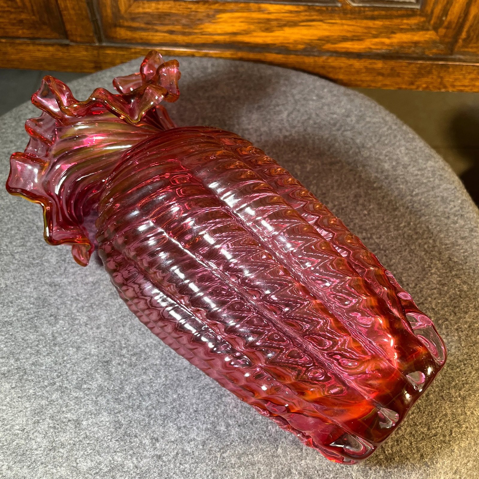 Late 20th Century Fenton Cranberry Ruffled Glass Vase - 6