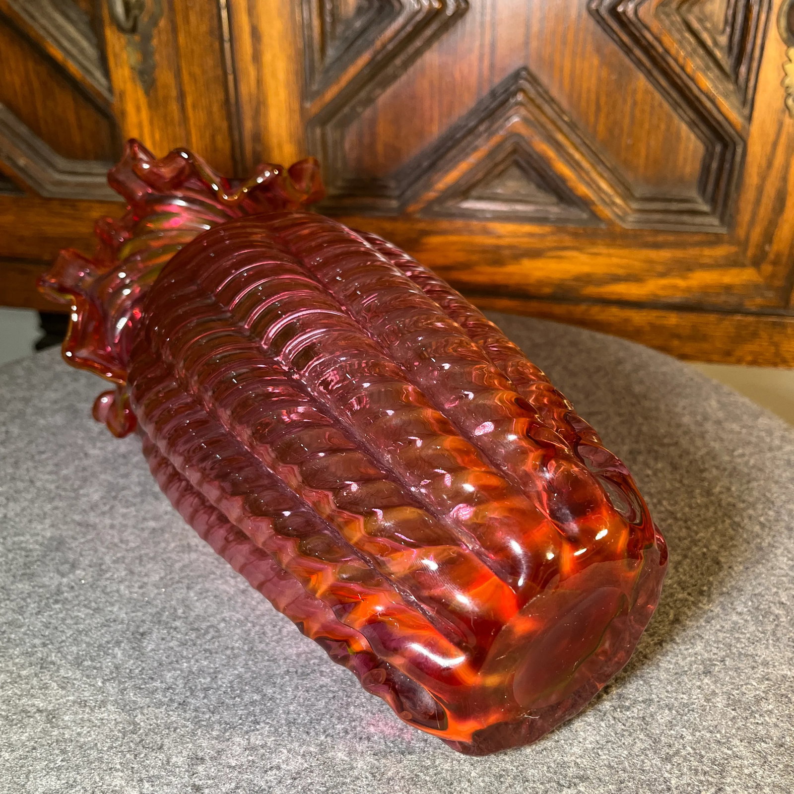 Late 20th Century Fenton Cranberry Ruffled Glass Vase - 7