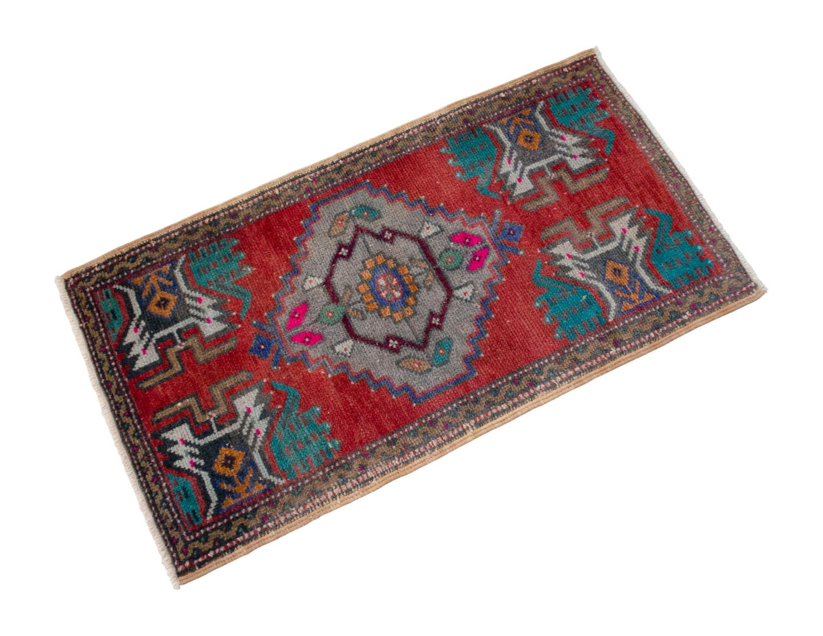 1970s Hand Knotted Small Oushak Rug Faded Mini Rug Mat - 1'8" X 3'2" - 4