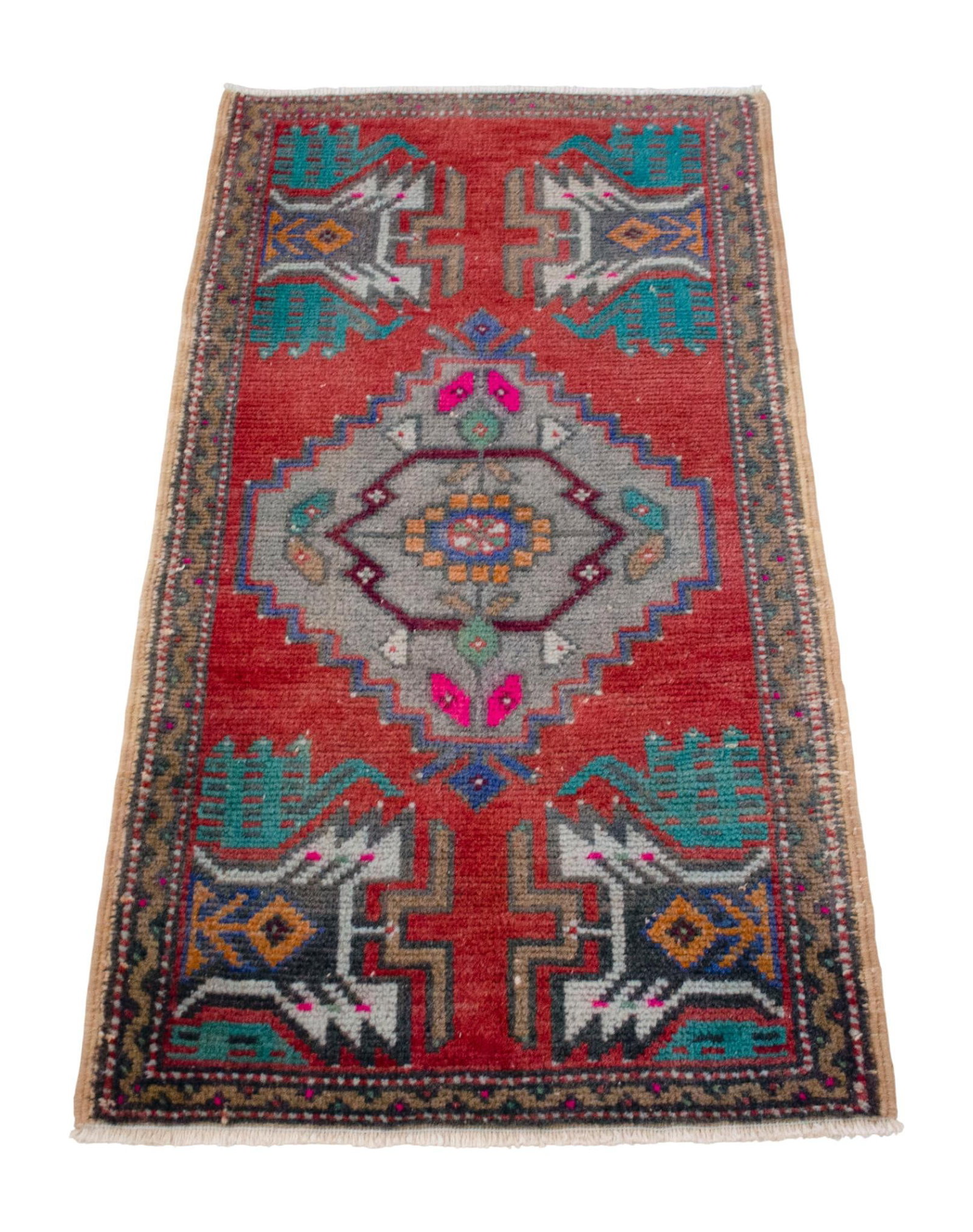 1970s Hand Knotted Small Oushak Rug Faded Mini Rug Mat - 1'8" X 3'2" - 5