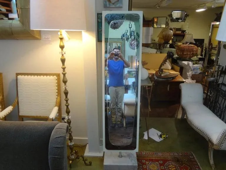 1970's Vintage Italian Fontana Arte Style Standing Mirror on Marble Base - 2