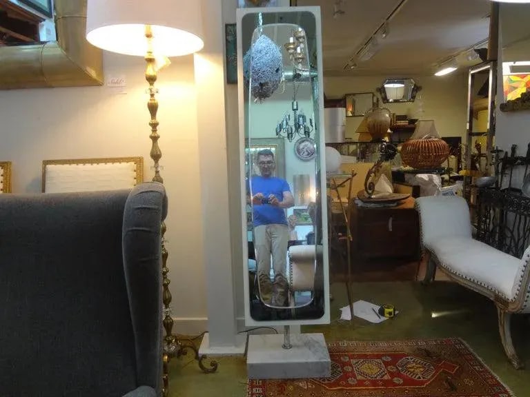 1970's Vintage Italian Fontana Arte Style Standing Mirror on Marble Base - 9