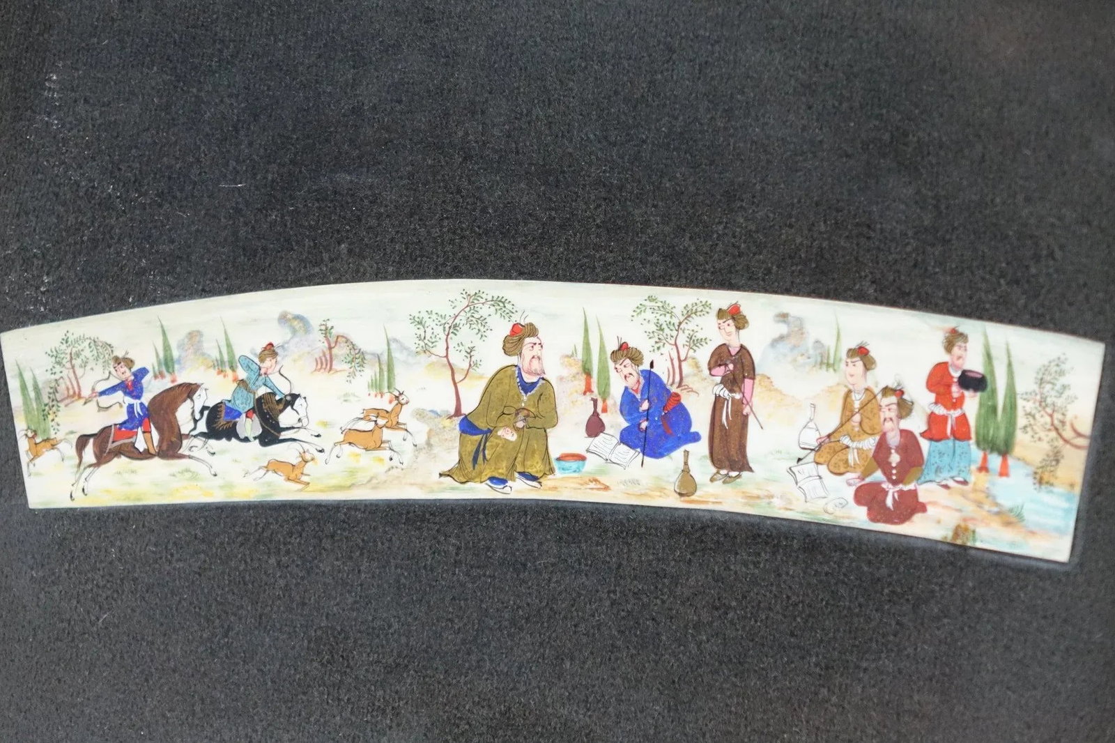 Persian Khatam Frame Inlaid With Artwork Paint on Faux Ivory Signed Original - 2
