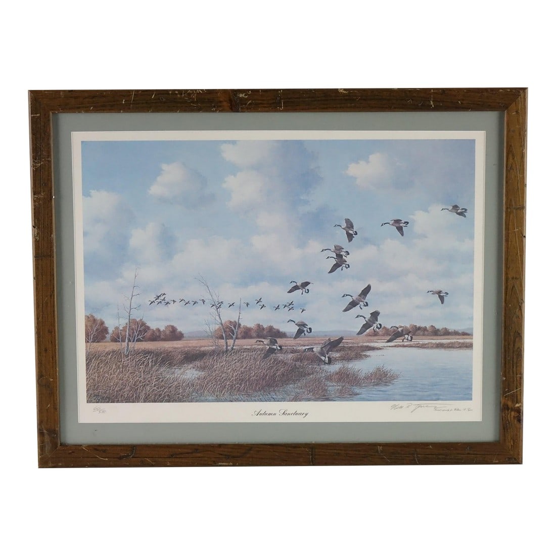 Autumn Sanctuary by William P. Tyner - Lithograph Signed: Autumn Sanctuary by William P. Tyner is a peaceful and finely detailed realist-style signed lithograph that captures a crisp seasonal moment in the natural world. Set against a sky of soft, drifting