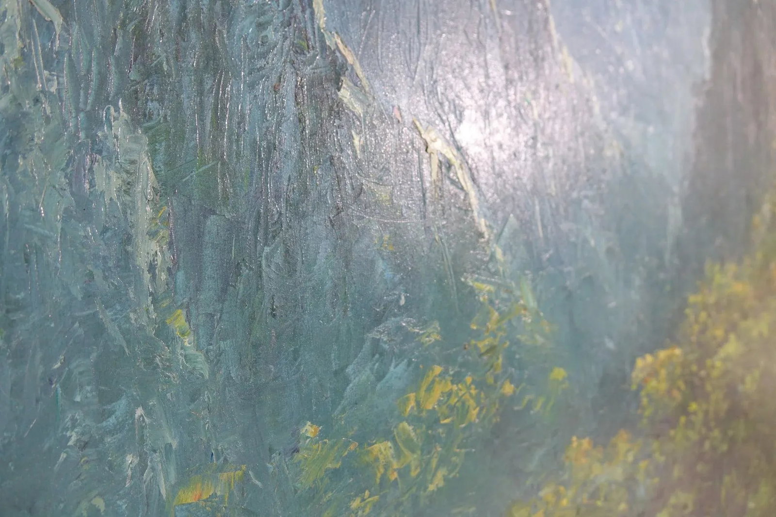 Mountain Vista From a Cliff – Original Oil on Canvas, Signed - 6