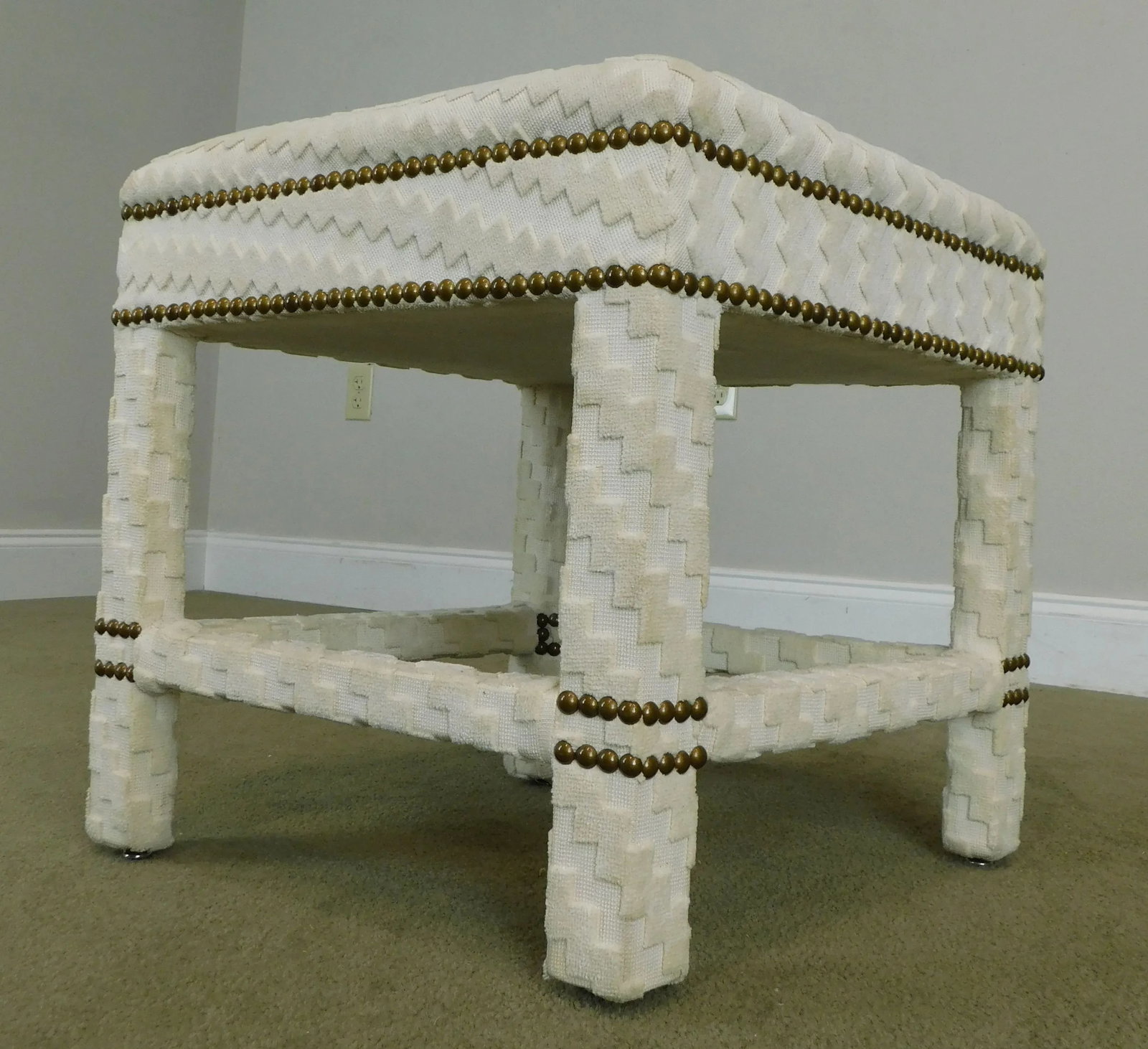 Mid Century Modern Custom Upholstered Diamond Shaped Stool or Ottoman - 11