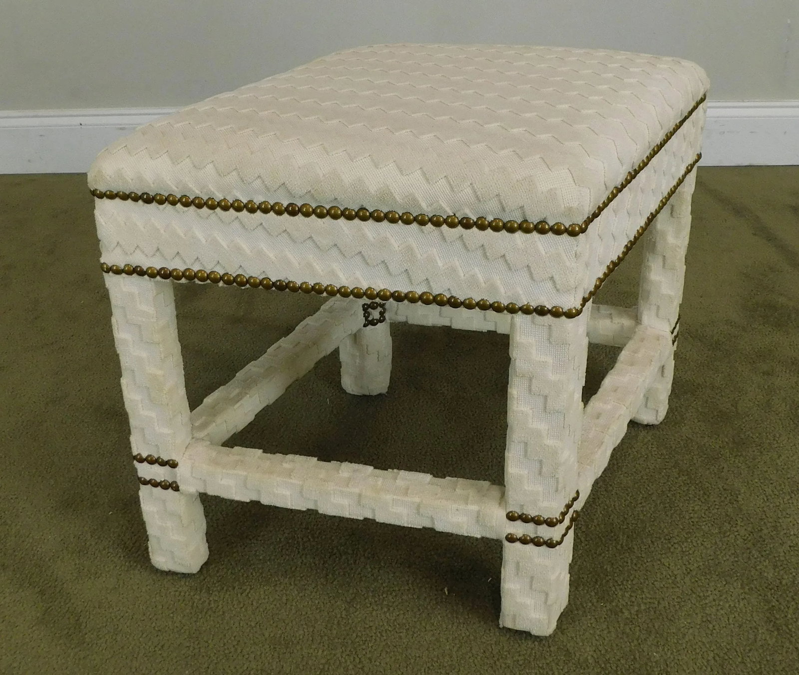 Mid Century Modern Custom Upholstered Diamond Shaped Stool or Ottoman - 2