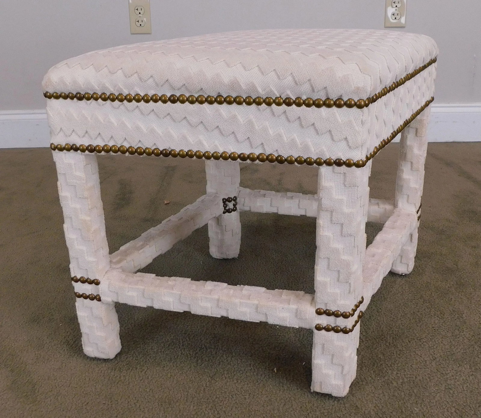 Mid Century Modern Custom Upholstered Diamond Shaped Stool or Ottoman - 3
