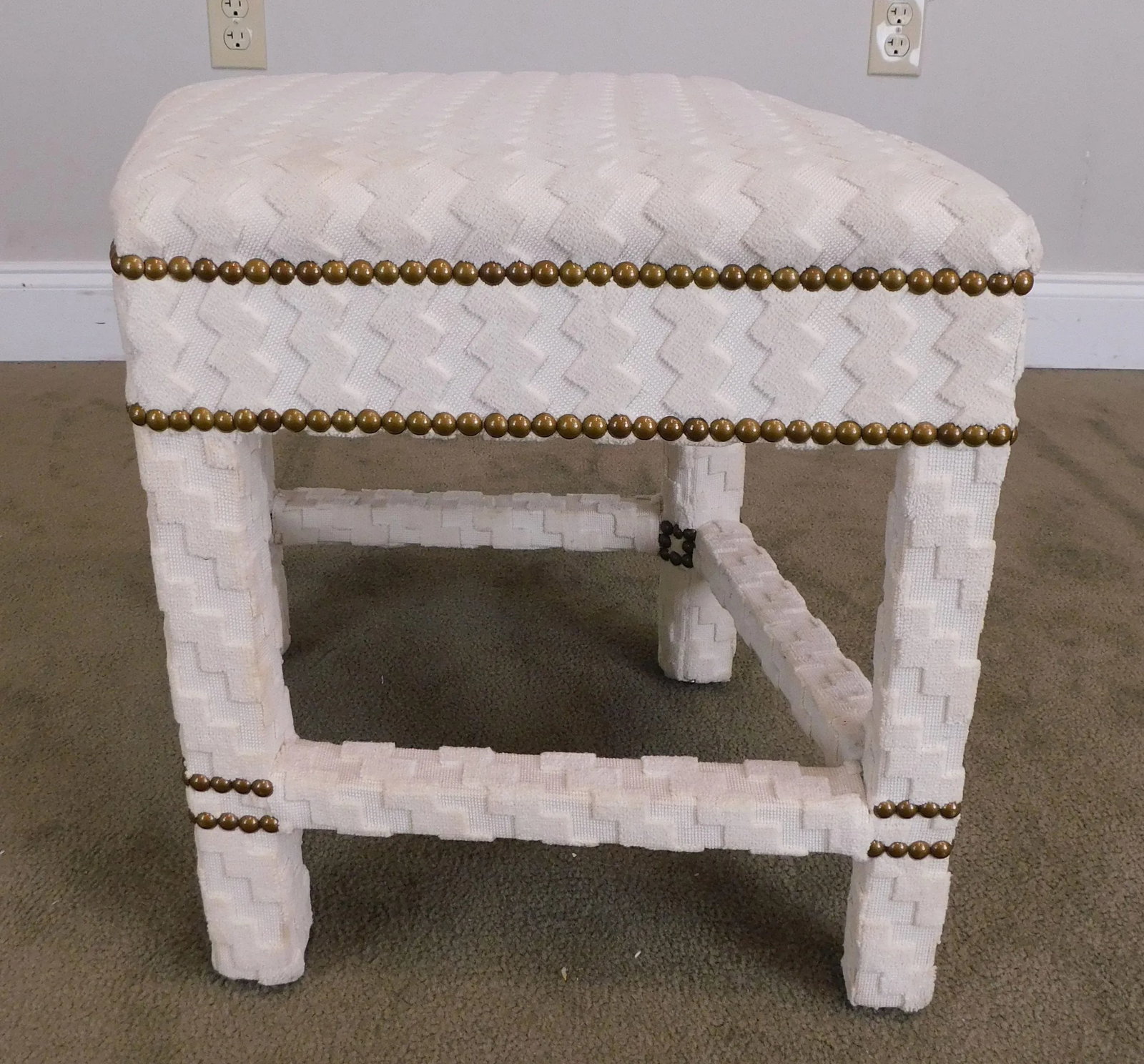 Mid Century Modern Custom Upholstered Diamond Shaped Stool or Ottoman - 6