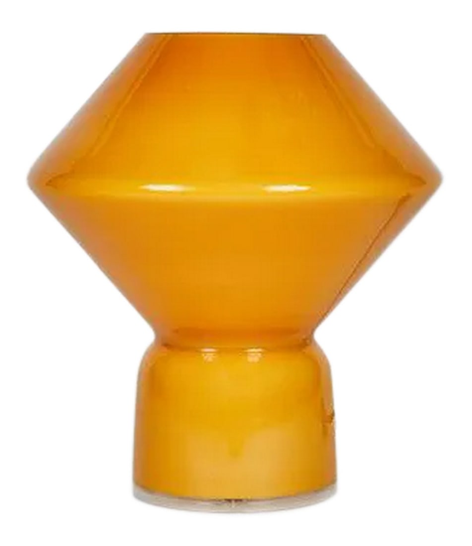 1980s Orange Memphis Style 'Conica' Table Lamp for Artemide: 1980s Memphis Style 'Conica' Pale Yellow Glass Table Lamp for Artemide. Designed by Alessandro Mendini. Handcrafted in pale yellow Murano glass, this petite lamp is strongly associated with the 1980s