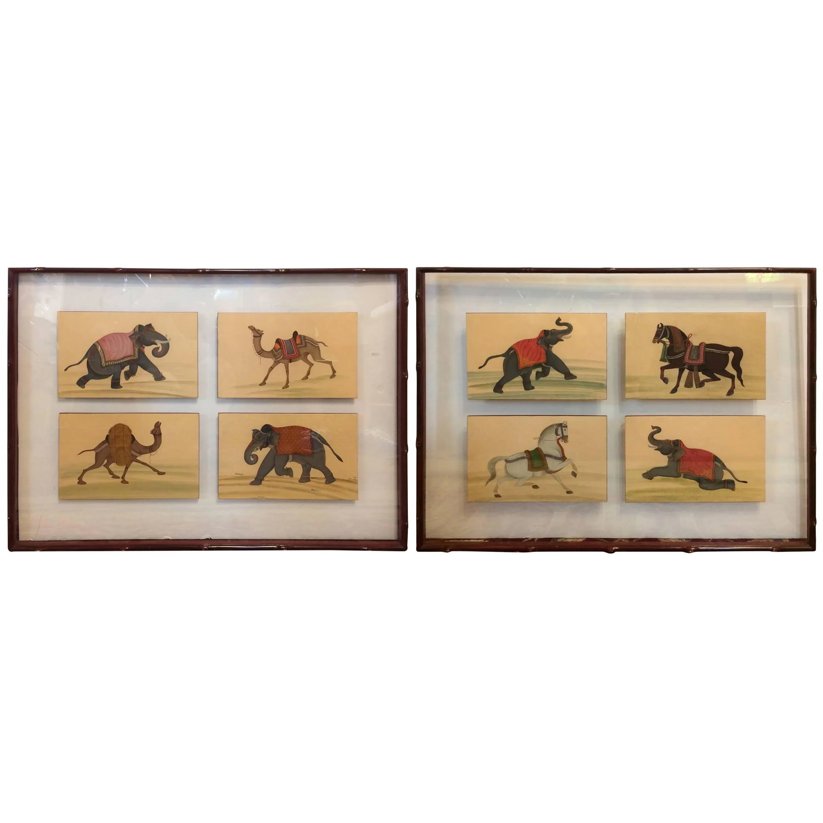 Fascinating Framed Hand-Painted Collection of Circus Animals - a Pair - 11