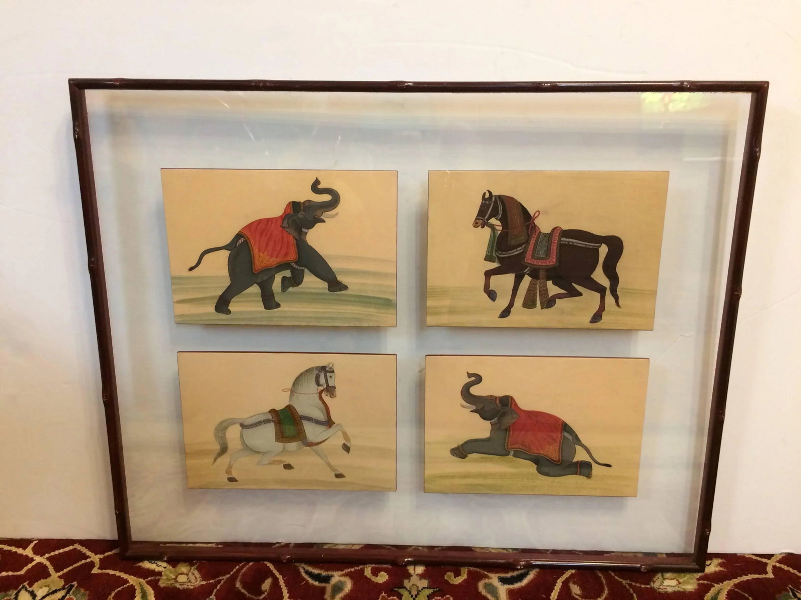 Fascinating Framed Hand-Painted Collection of Circus Animals - a Pair - 2