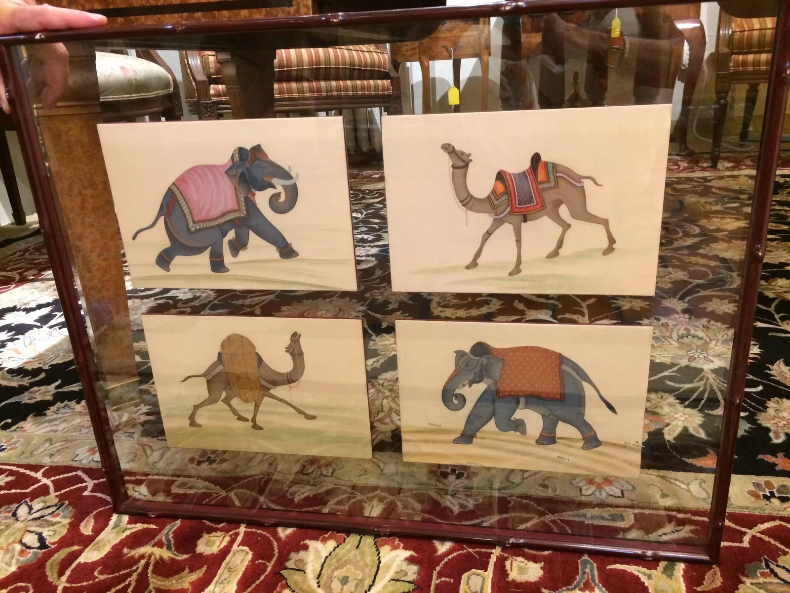 Fascinating Framed Hand-Painted Collection of Circus Animals - a Pair - 3