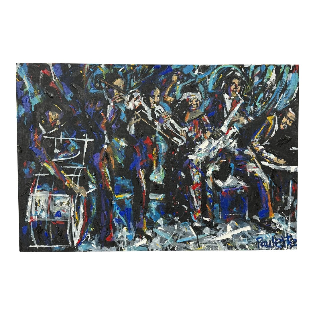 Ma Rainey and Her Georgia Jazz Band by Kent Paulette, Original Acrylic Painting on Canvas: Celebrate the soulful legacy of a jazz icon with "Ma Rainey and Her Georgia Jazz Band," an extraordinary original acrylic on canvas work of art by acclaimed artist Kent Paulette. This vibrant