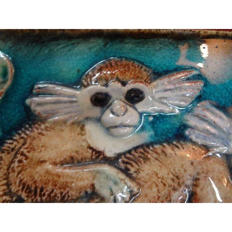 1920's Vintage Karlshrue Monkey Glazed Terracotta Tile - 2