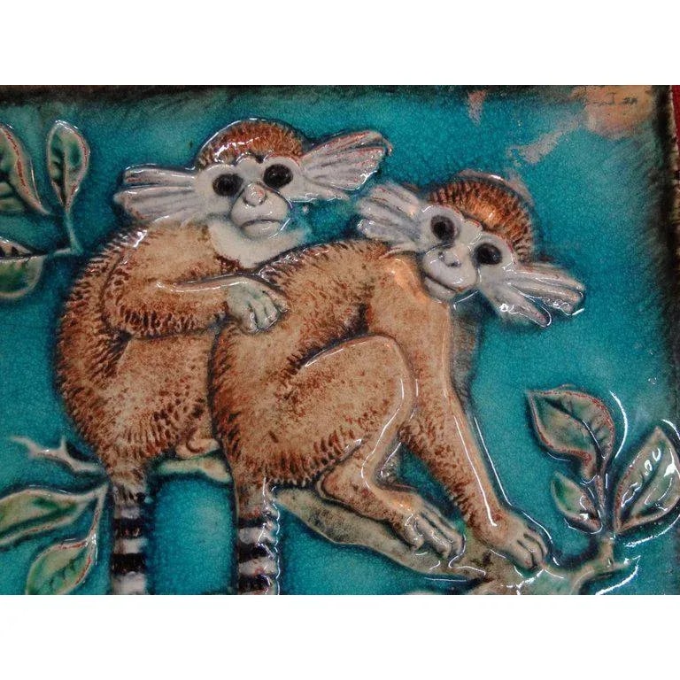 1920's Vintage Karlshrue Monkey Glazed Terracotta Tile - 3