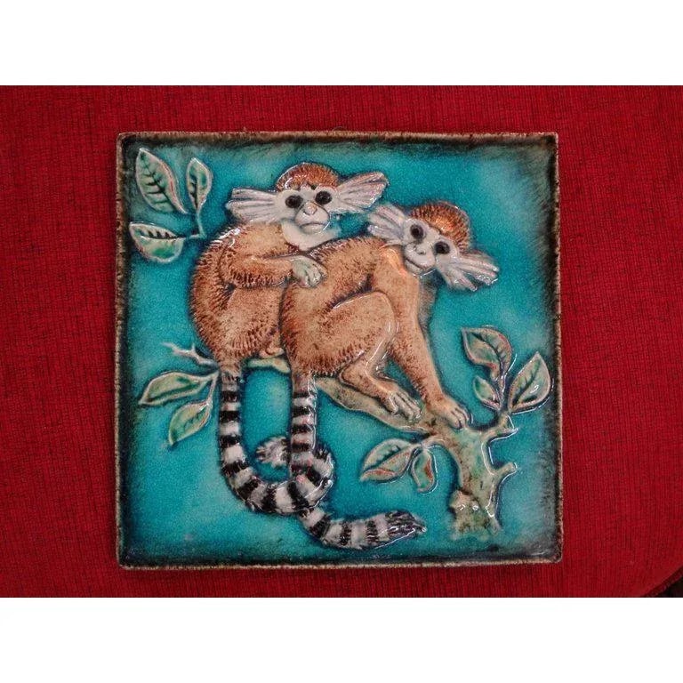 1920's Vintage Karlshrue Monkey Glazed Terracotta Tile - 6