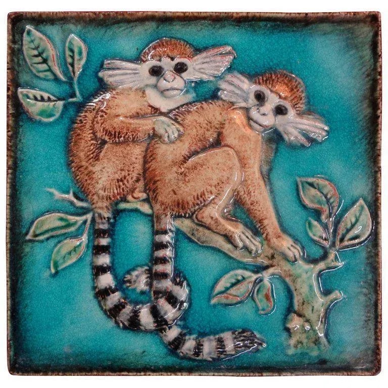 1920's Vintage Karlshrue Monkey Glazed Terracotta Tile - 8