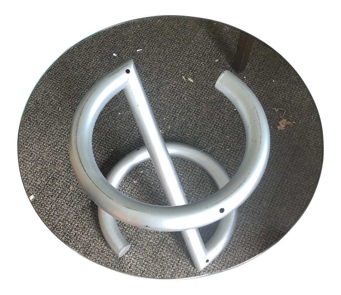 1980s Contemporary Chrome Side Table: Stunning glass side table. Unique base that will add character to any room. Perfect for the inter designer. Condition: Alterations: Original Condition Unaltered Imperfections: Some Imperfections Condi