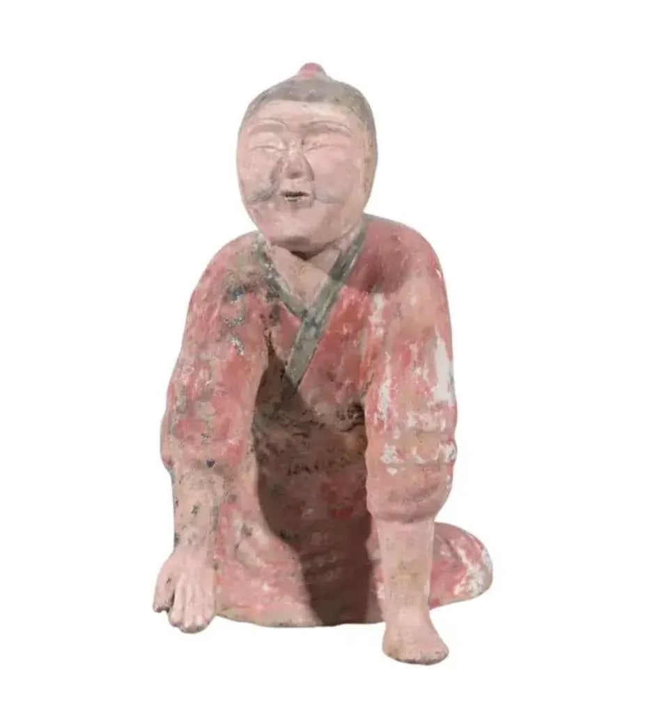 Early Chinese Polychromed Pottery Kneeling Figure - 2