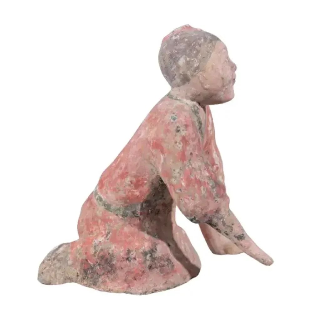 Early Chinese Polychromed Pottery Kneeling Figure - 3