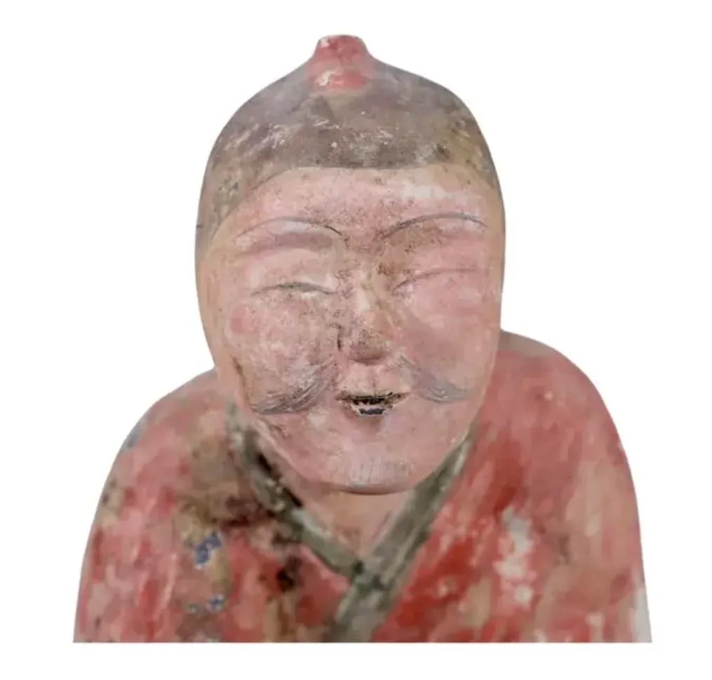 Early Chinese Polychromed Pottery Kneeling Figure - 4