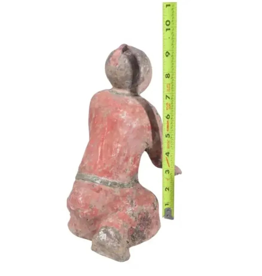 Early Chinese Polychromed Pottery Kneeling Figure - 5