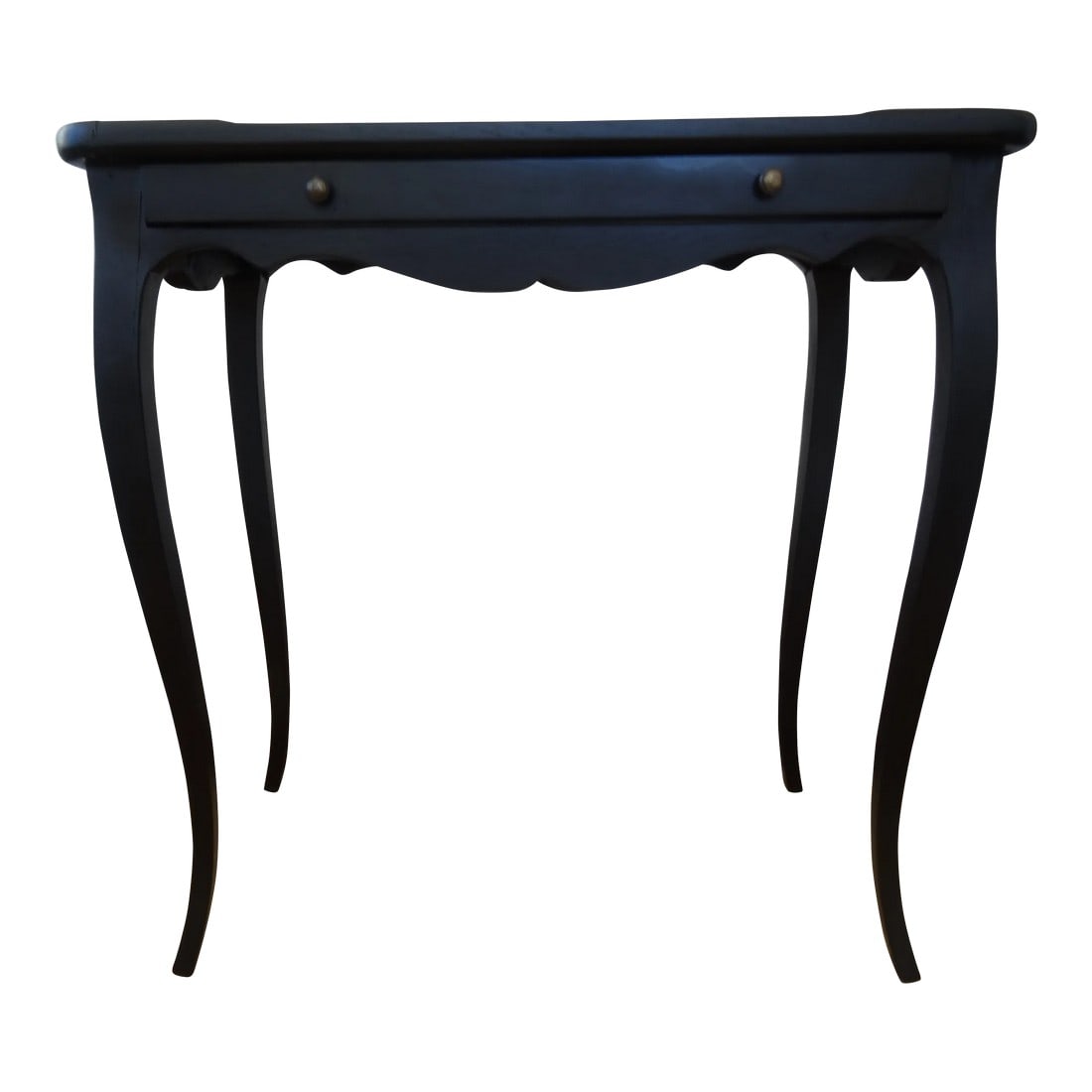 Vintage Ebonized Tea Table: Vintage Tea Table with 1 small drawer. Versatile for next to a bed, sofa, or between two chairs. Condition: Alterations: Original Condition Unaltered Imperfections: Some Imperfections Condition Notes: