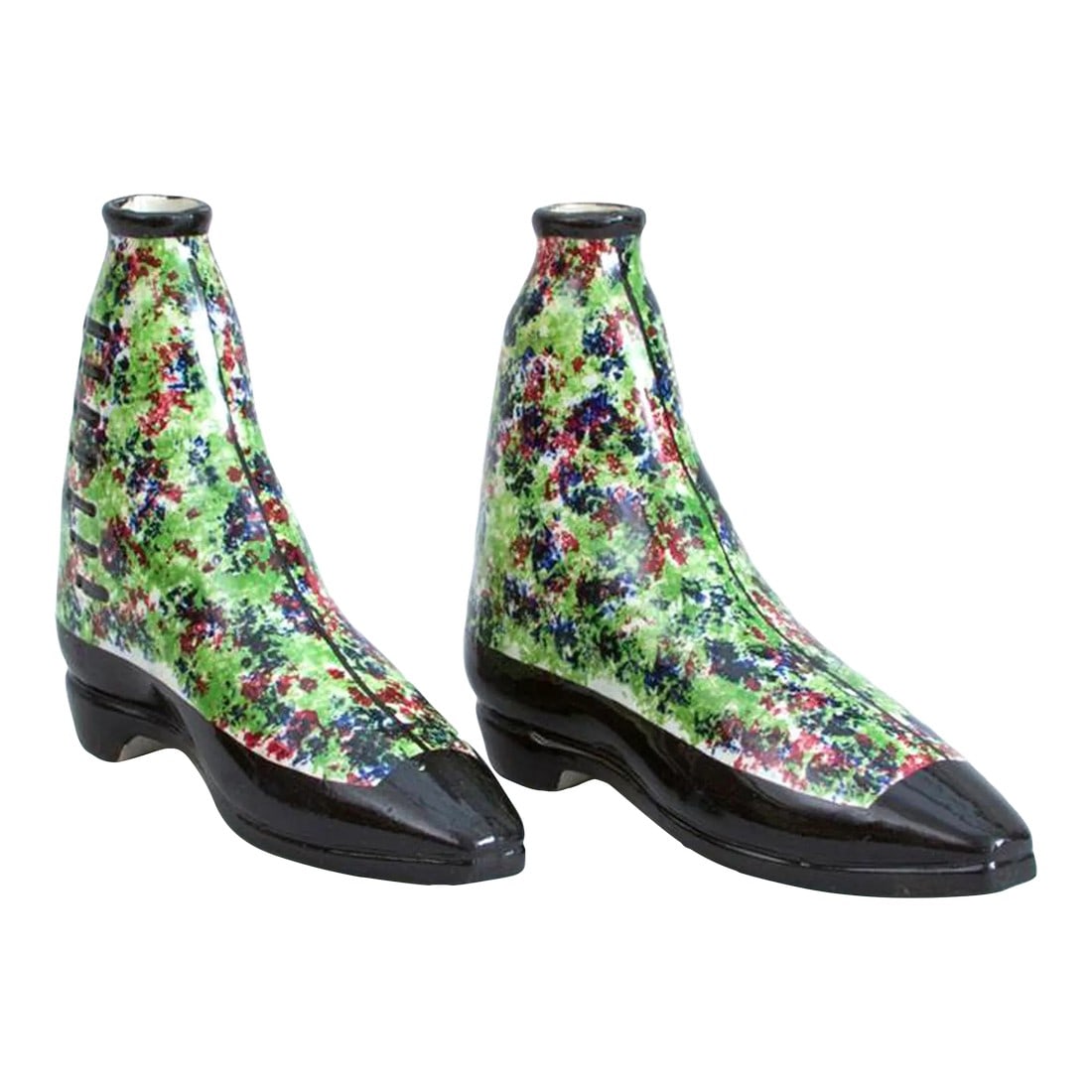 Scottish Pottery Pearlware Sponged Spirit Flasks Modelled in Form of Boots: Bootleggers' Delight: Scottish Pearlware Spirit Flasks Object: Pair of Sponged Spirit Flasks (Modelled as Boots) Medium: Pearlware Earthenware, Sponged Decoration Origin: Scotland Date: Circa