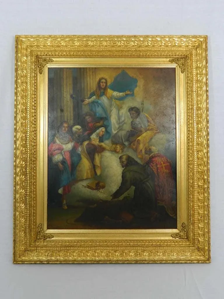 Framed Oil on Copper Religious Painting "The Ascension of Mary", 19th Century - 2