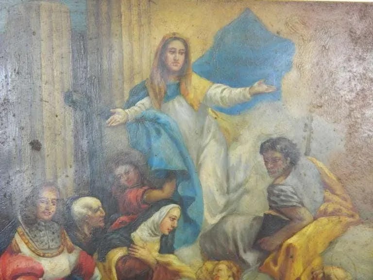Framed Oil on Copper Religious Painting "The Ascension of Mary", 19th Century - 3
