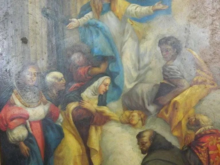 Framed Oil on Copper Religious Painting "The Ascension of Mary", 19th Century - 4