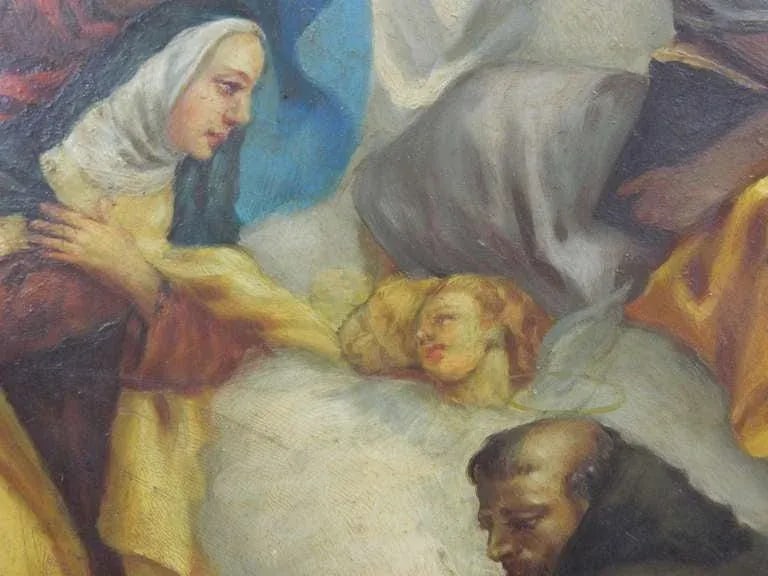 Framed Oil on Copper Religious Painting "The Ascension of Mary", 19th Century - 8