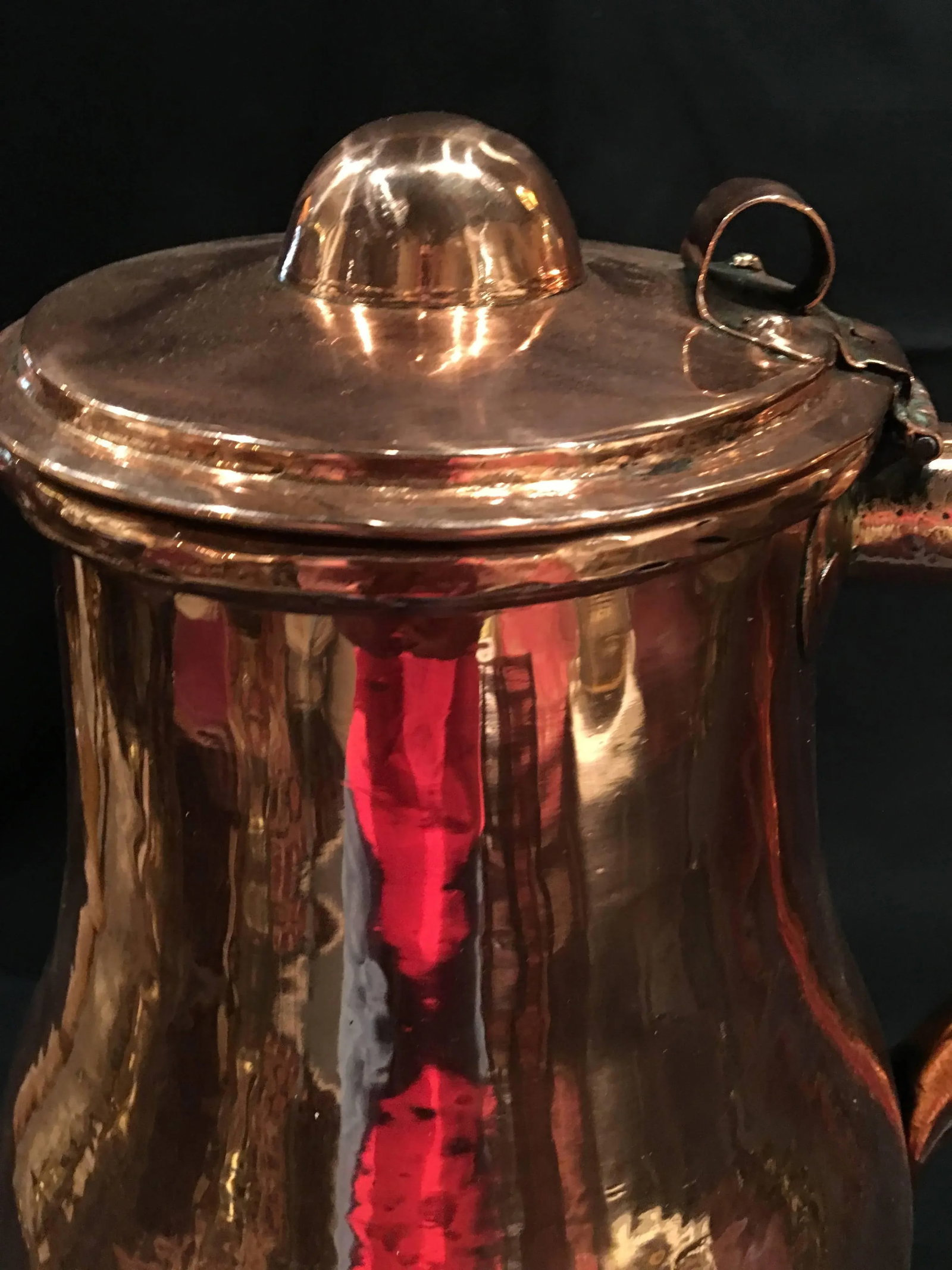 French Polished Copper Jug or Pitcher With Lid and Handle, 19th Century - 3