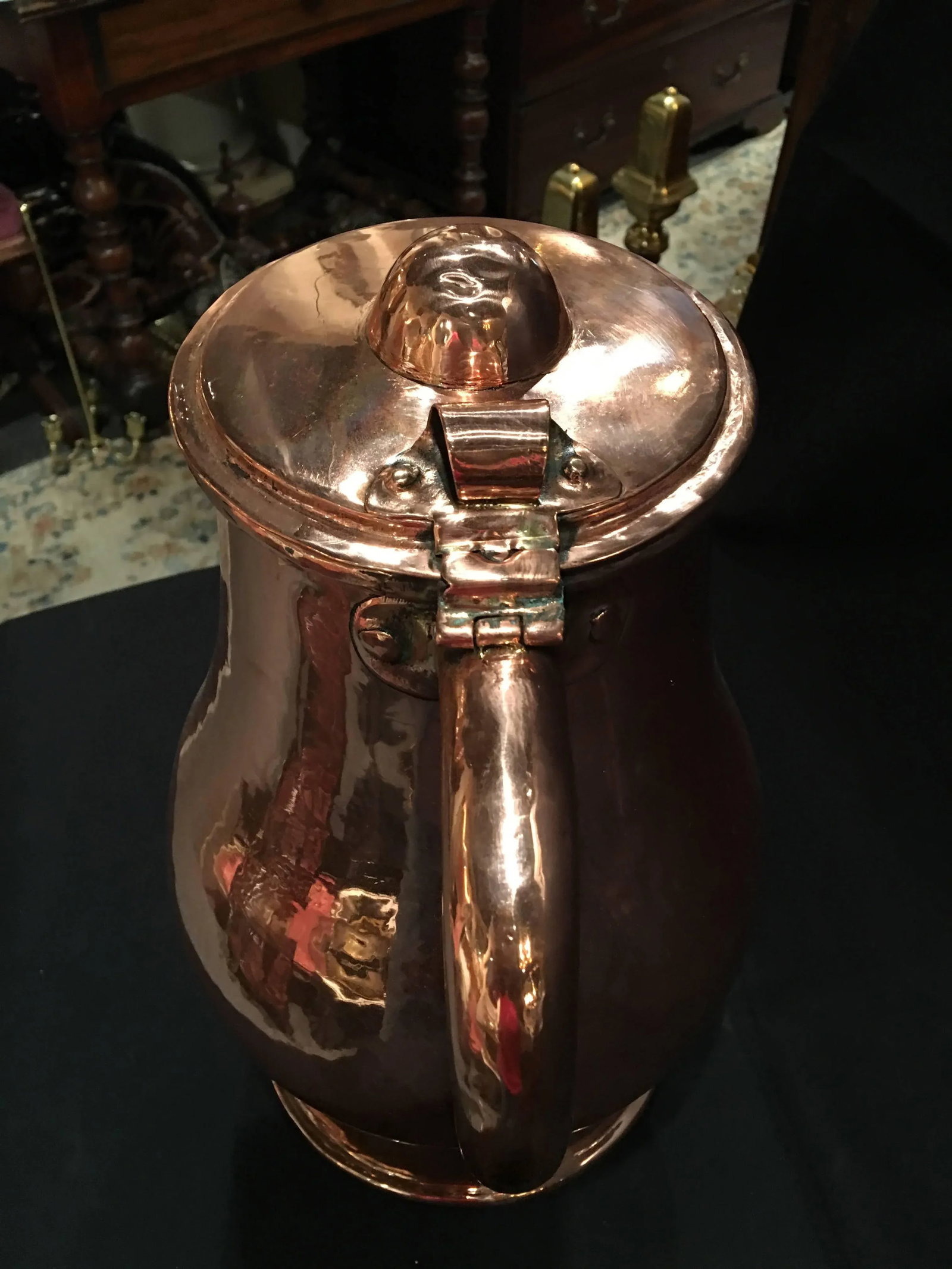 French Polished Copper Jug or Pitcher With Lid and Handle, 19th Century - 4