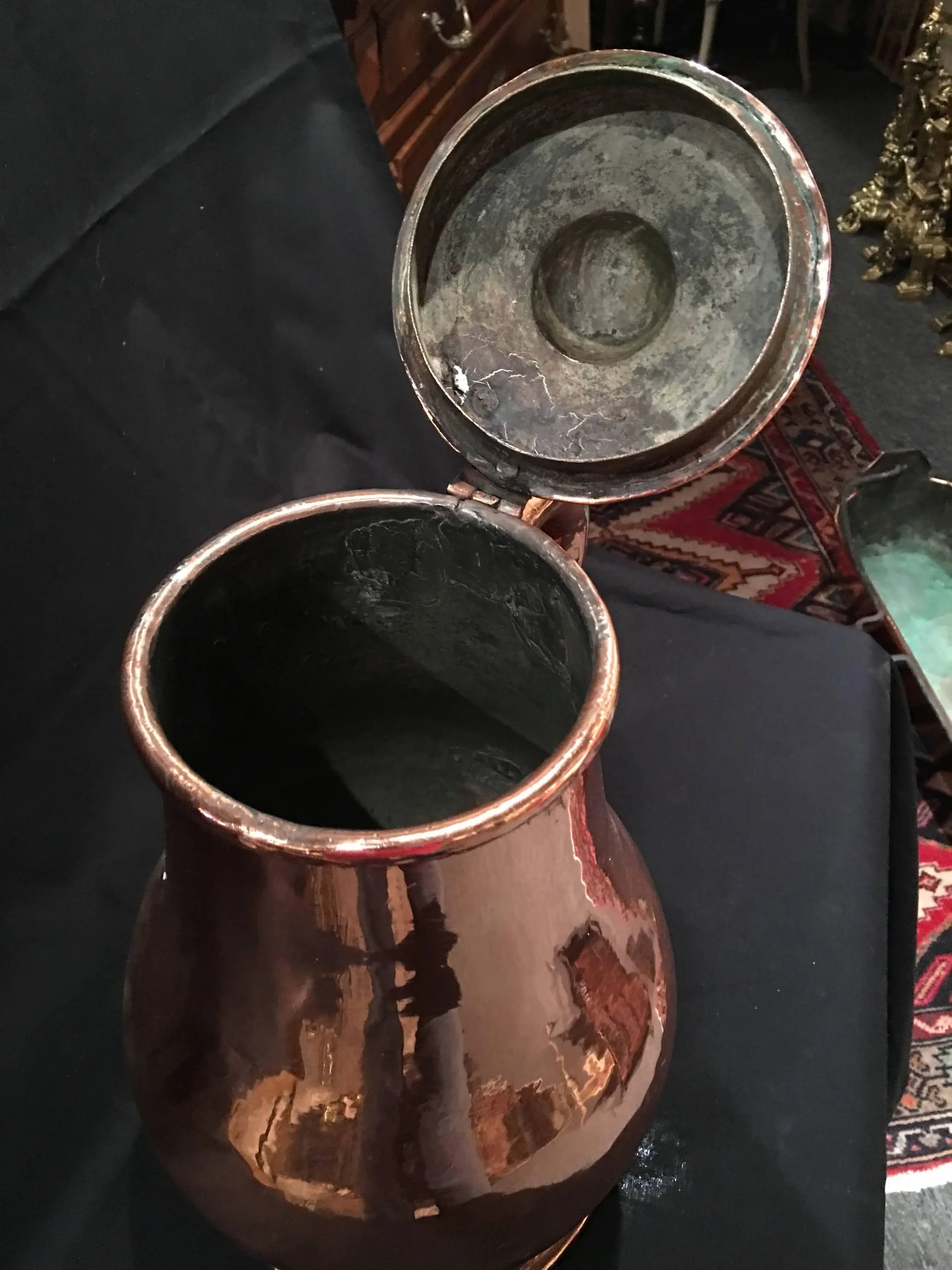 French Polished Copper Jug or Pitcher With Lid and Handle, 19th Century - 5