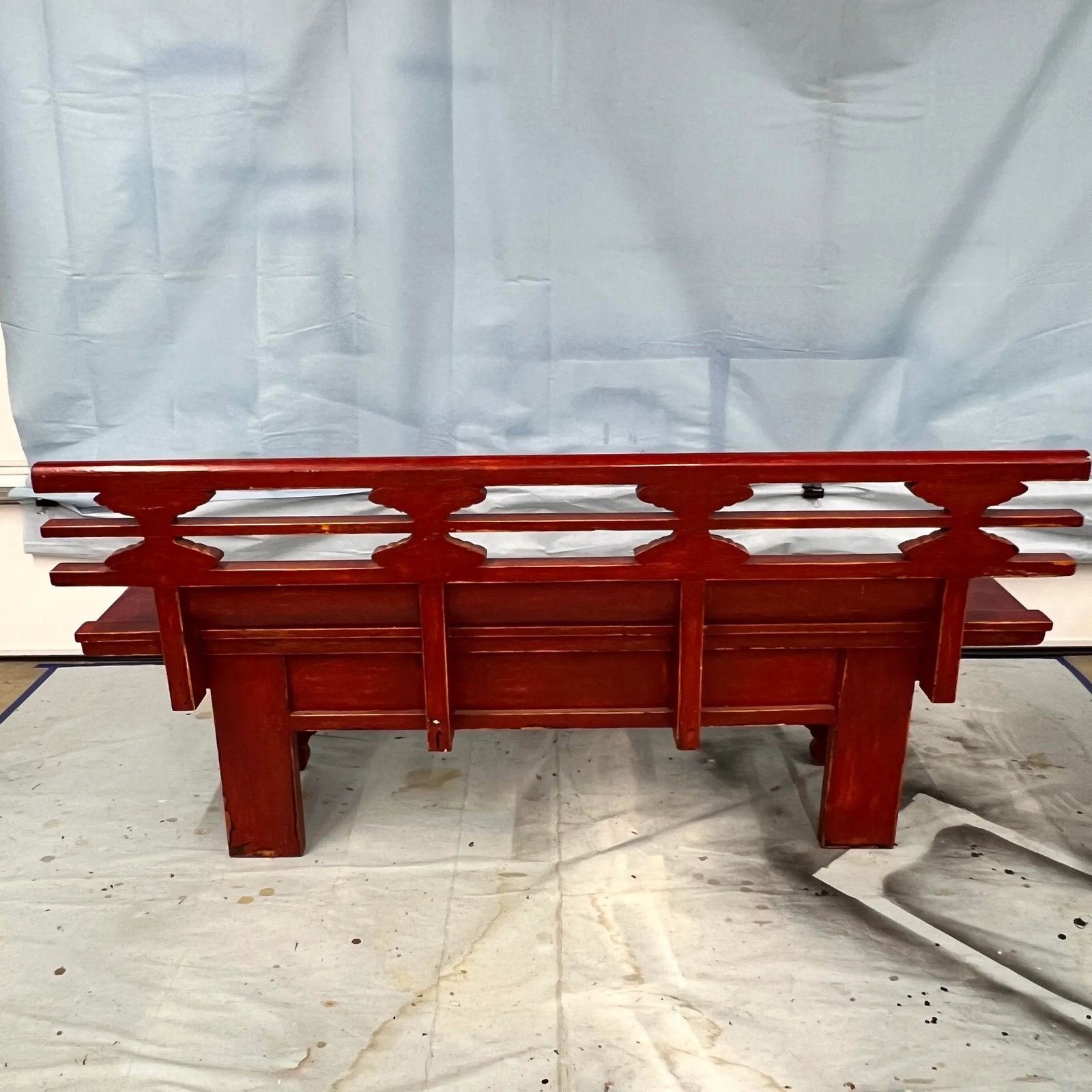 Red Lacquer Chinoiserie Bench W/ Storage Drawers - 2