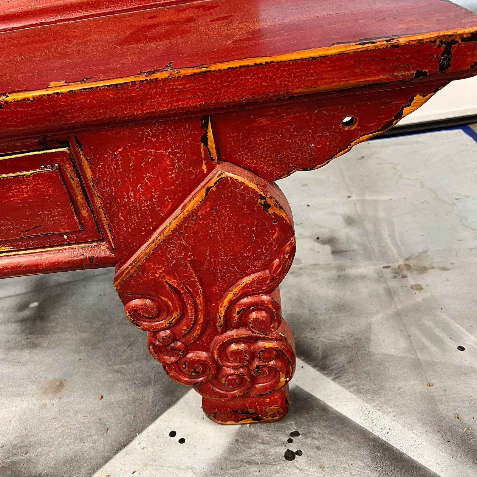 Red Lacquer Chinoiserie Bench W/ Storage Drawers - 7