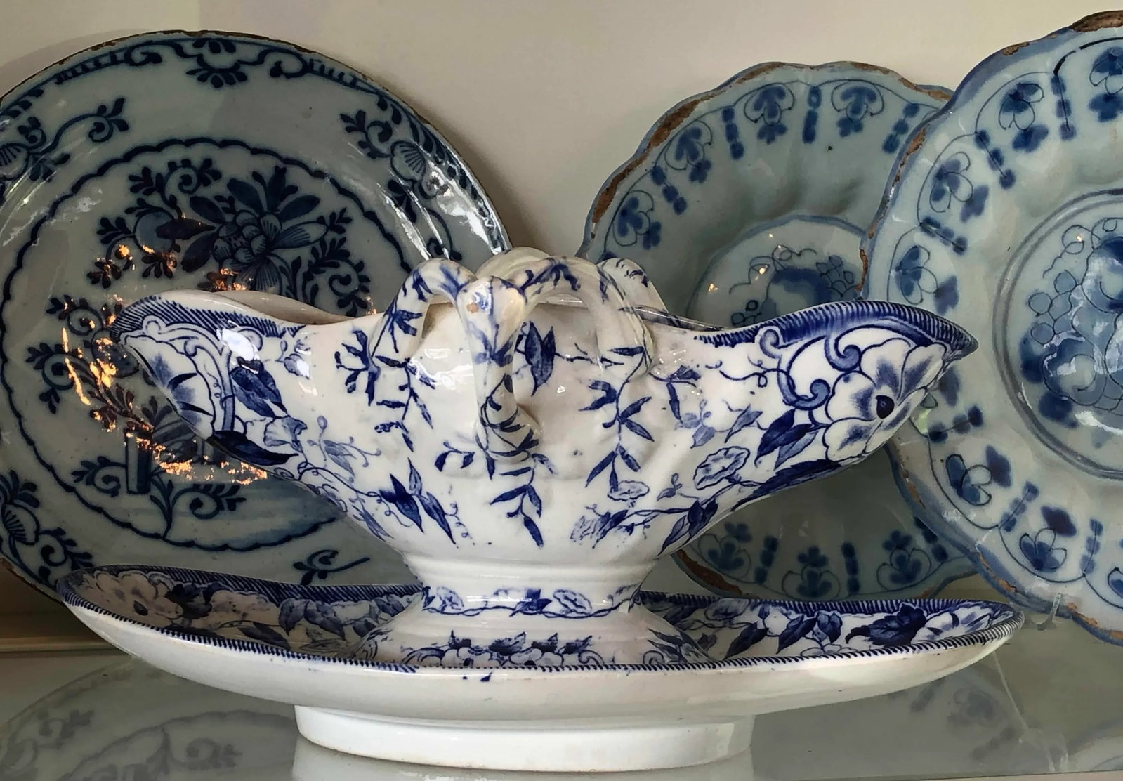 French Blue "Flora" Porcelain Gravy Boat - 2