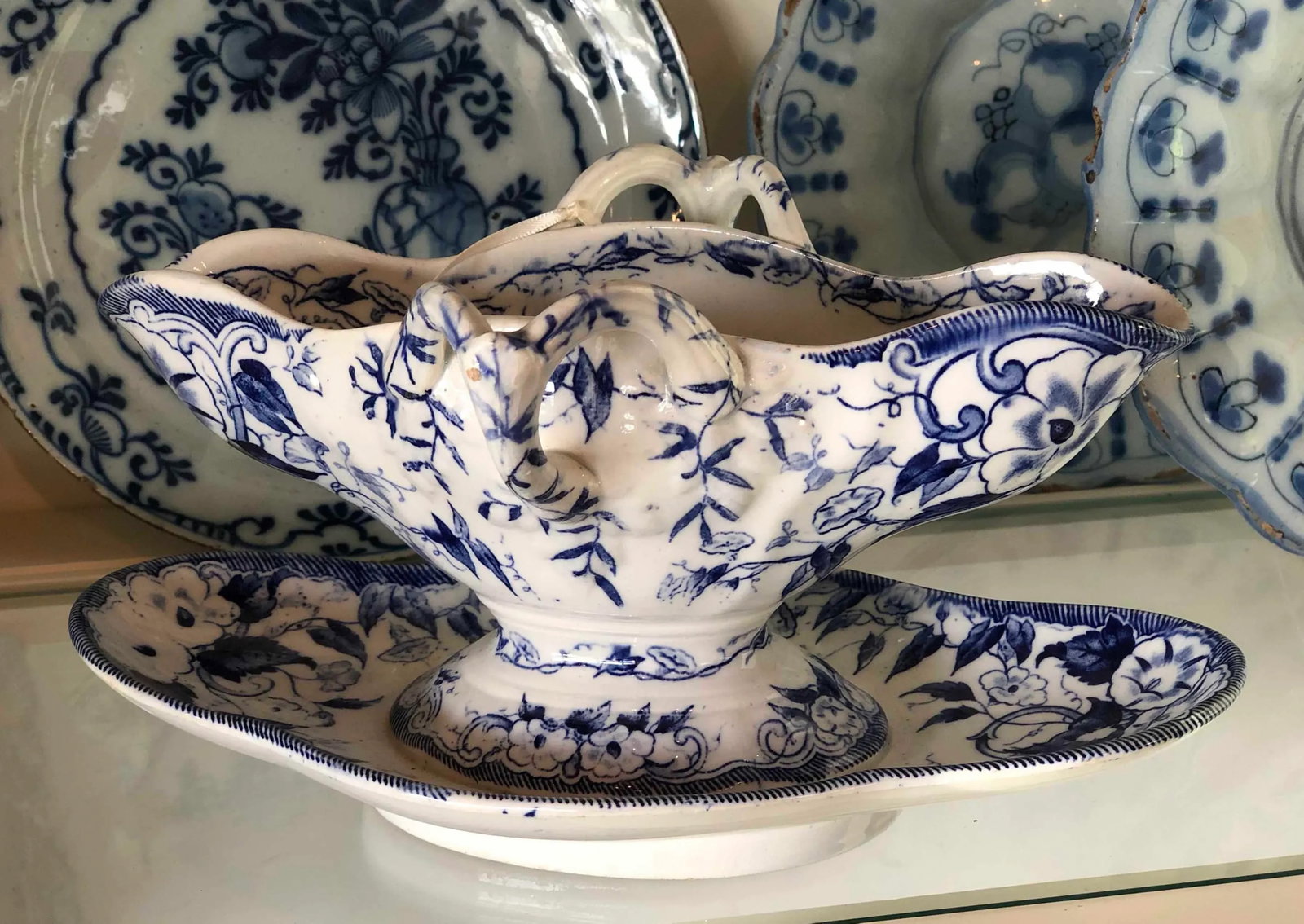 French Blue "Flora" Porcelain Gravy Boat - 3