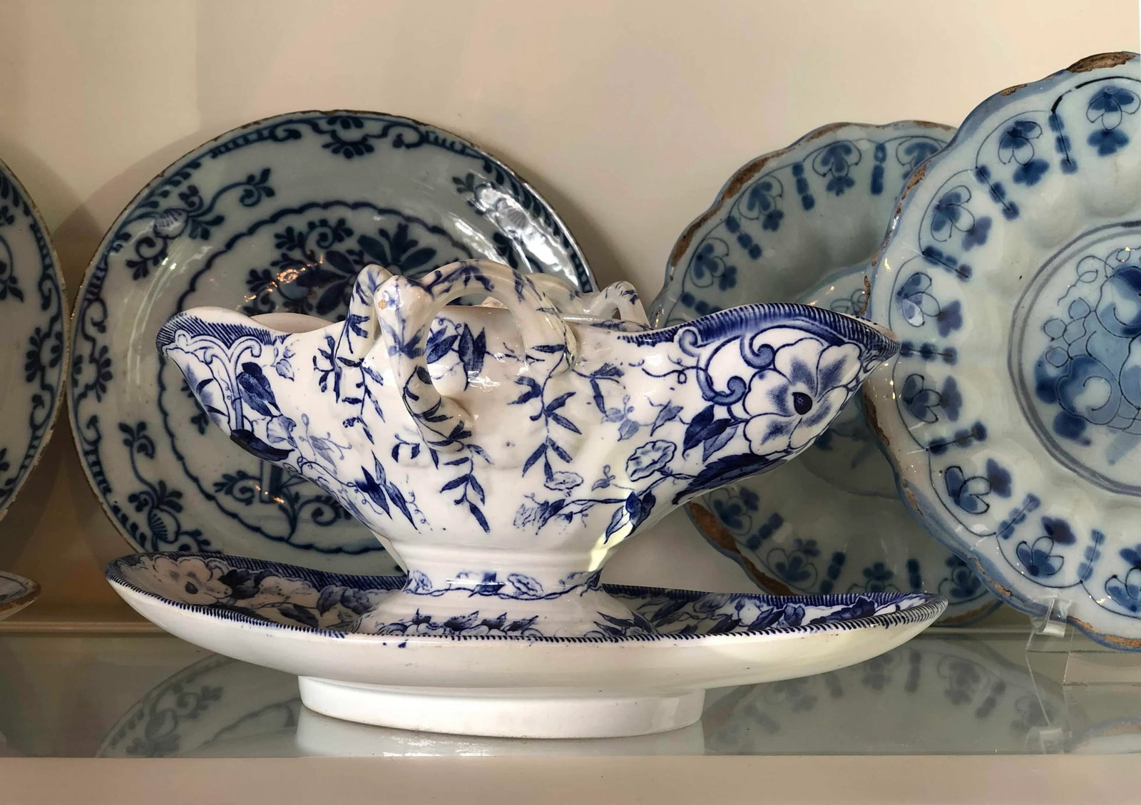 French Blue "Flora" Porcelain Gravy Boat - 4