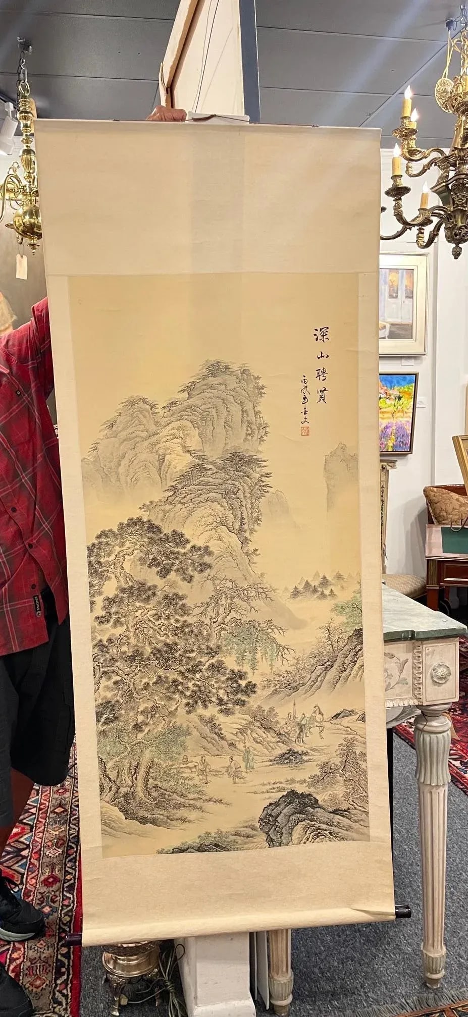 Japanese Scroll Hand Painting in Black Ink of a Landscape, Early 20th Century - 4