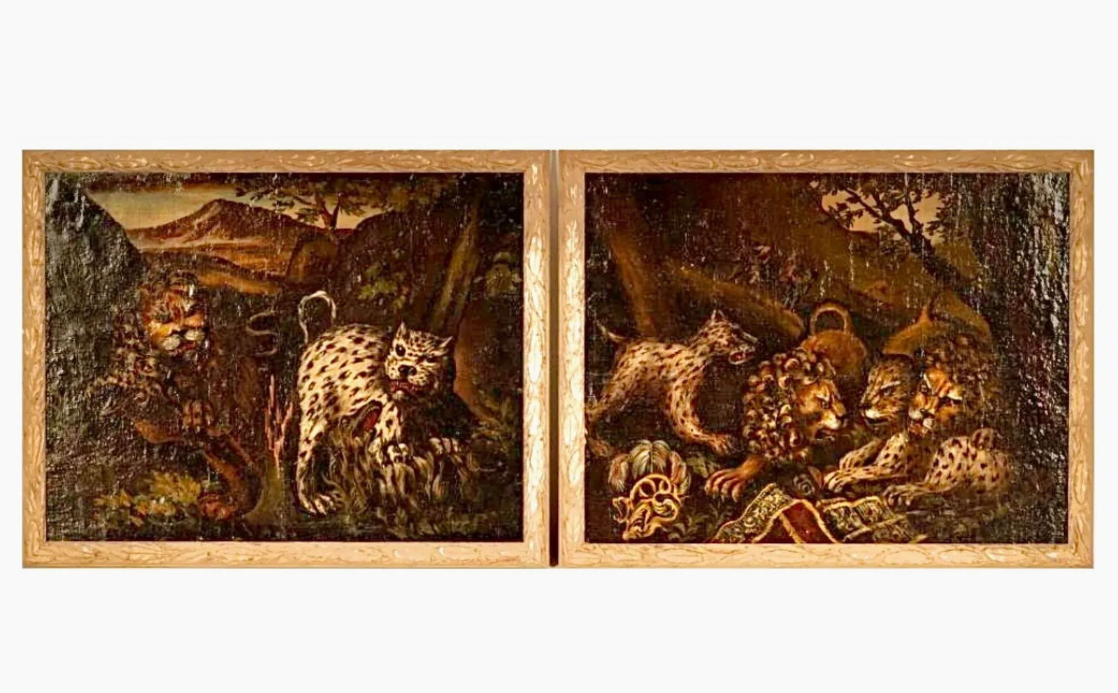 Pair of Italian School Lions and Leopards Paintings - 12