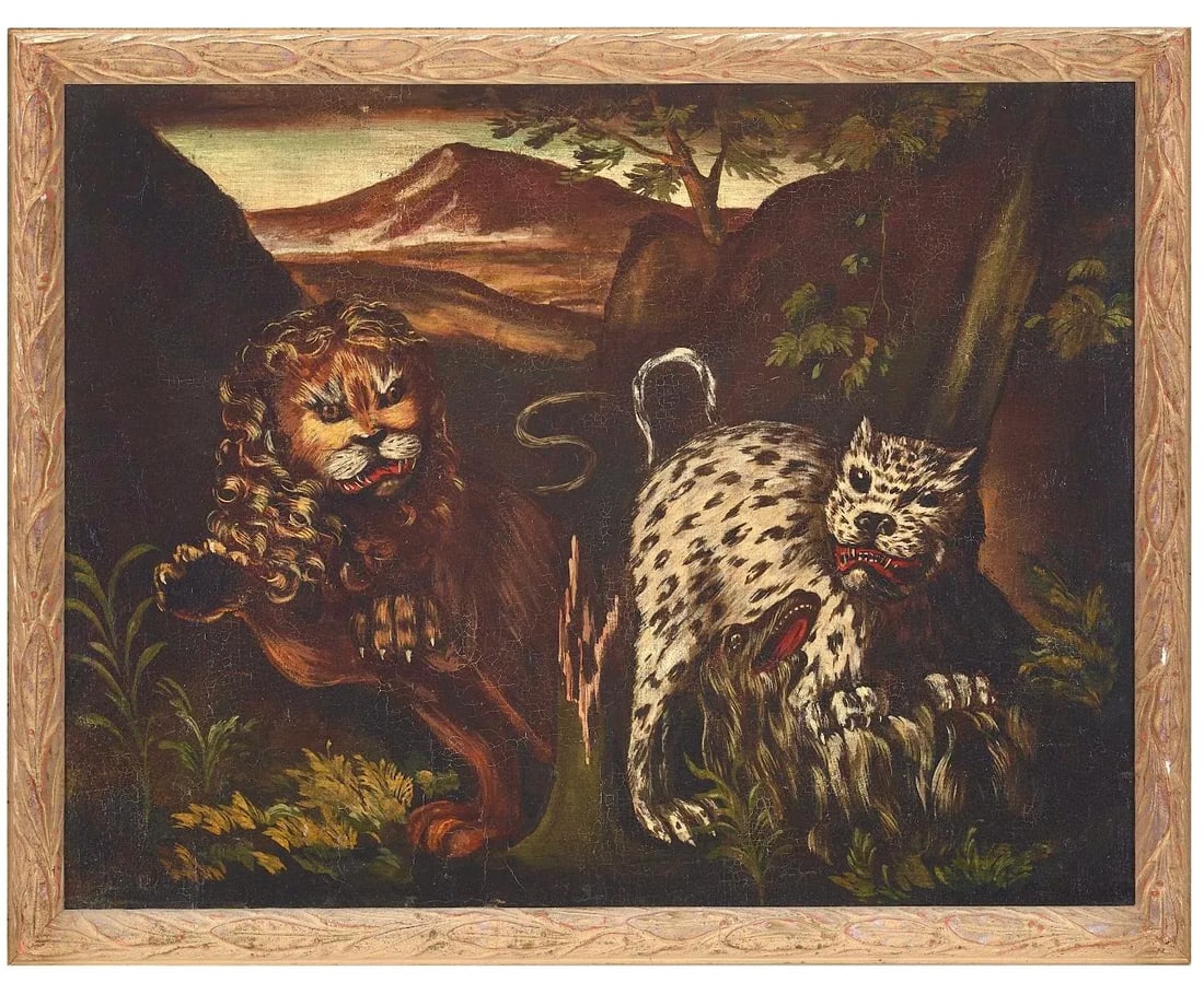Pair of Italian School Lions and Leopards Paintings - 2