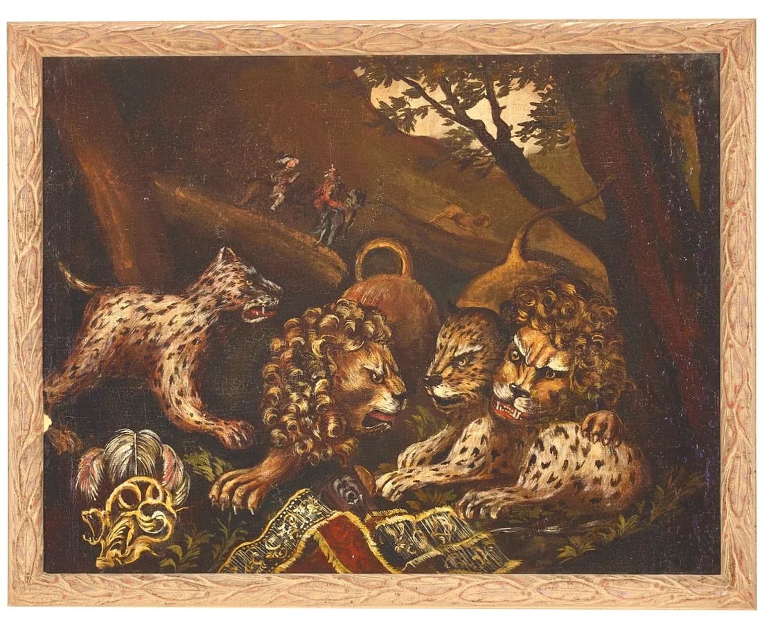 Pair of Italian School Lions and Leopards Paintings - 3