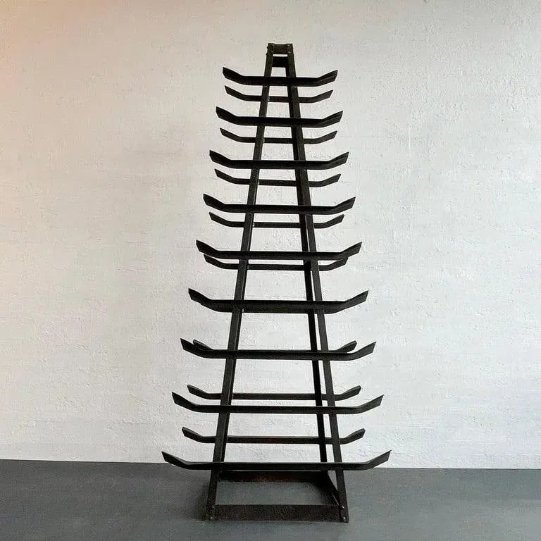 1940s Custom-Made Tall Industrial Cast Iron Tower Storage Rack Sculpture - 3