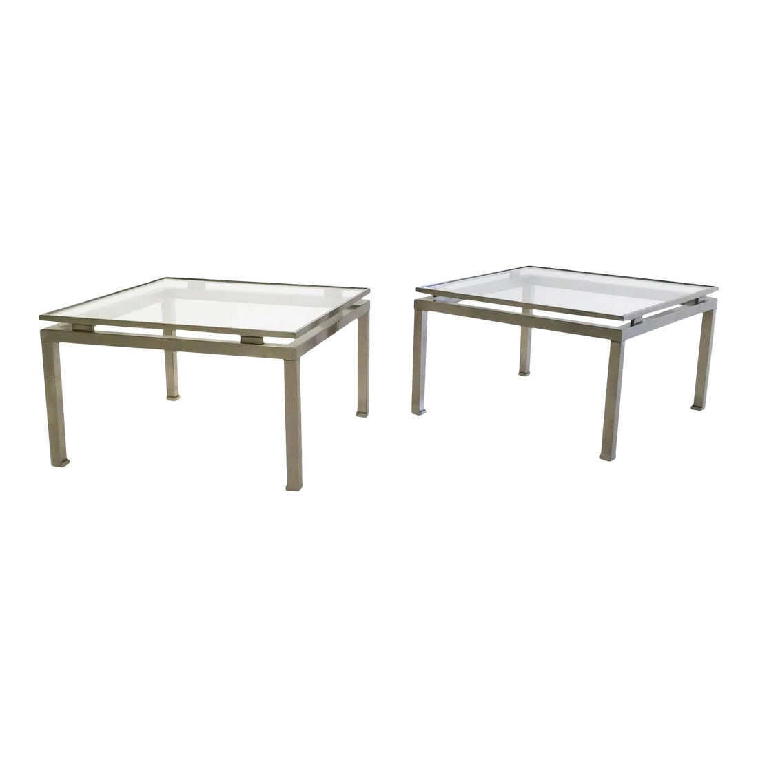 Pair of French 1970s Stainless Steel and Glass Side Tables by Guy Lefevre for Maison Jansen (1 of 5)