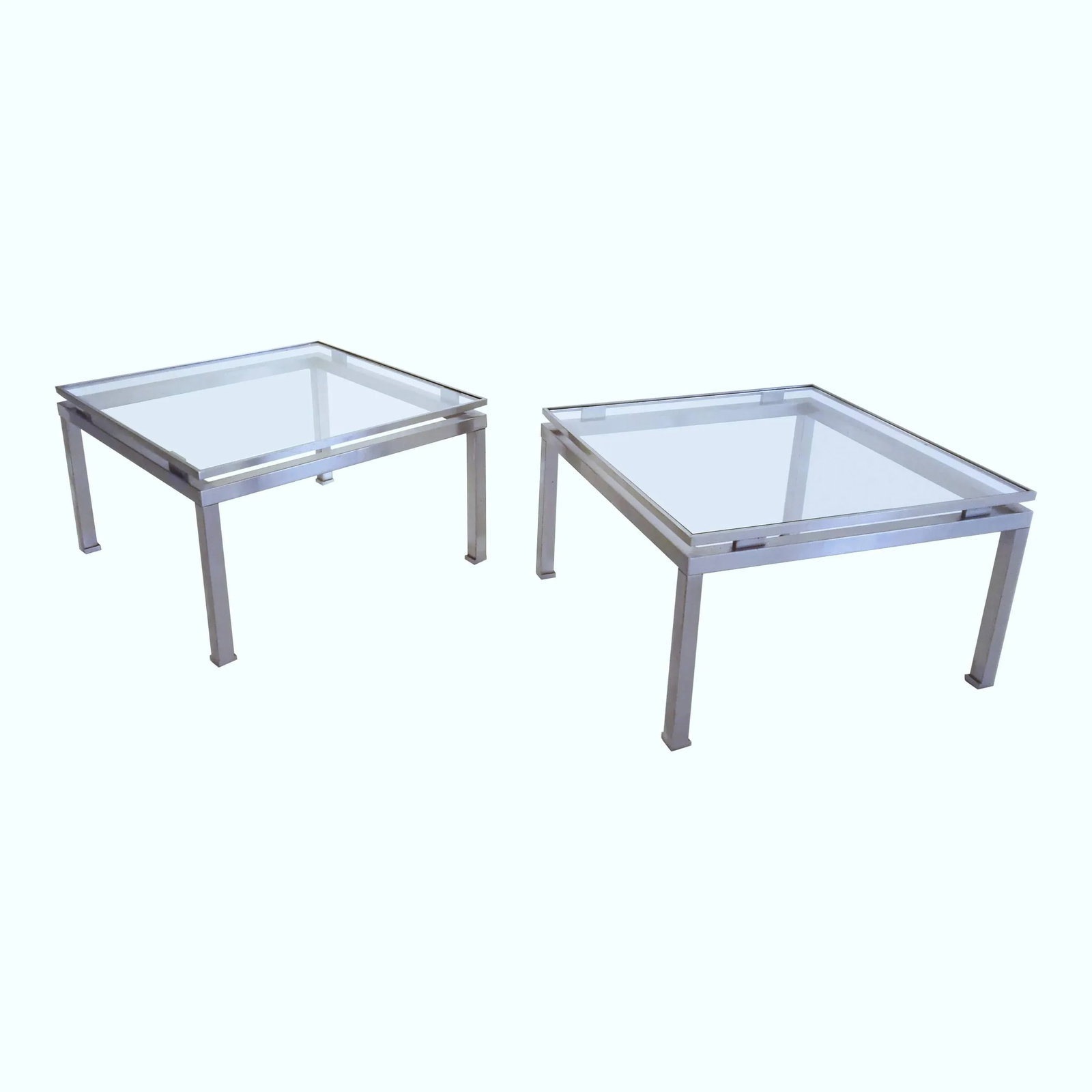 Pair of French 1970s Stainless Steel and Glass Side Tables by Guy Lefevre for Maison Jansen - 2