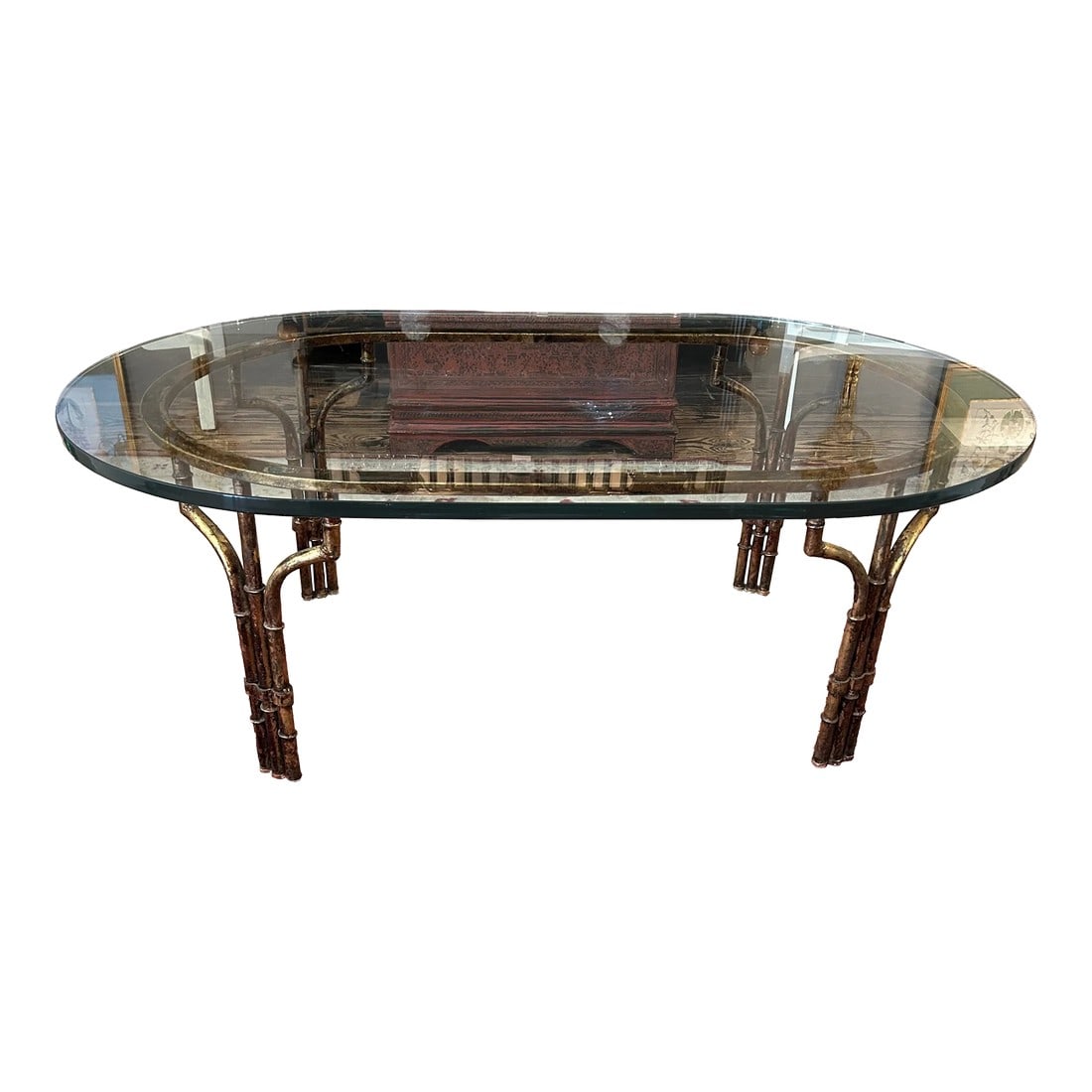 Elegant Oval Gilded Iron and Thick Glass Coffee Table (1 of 9)