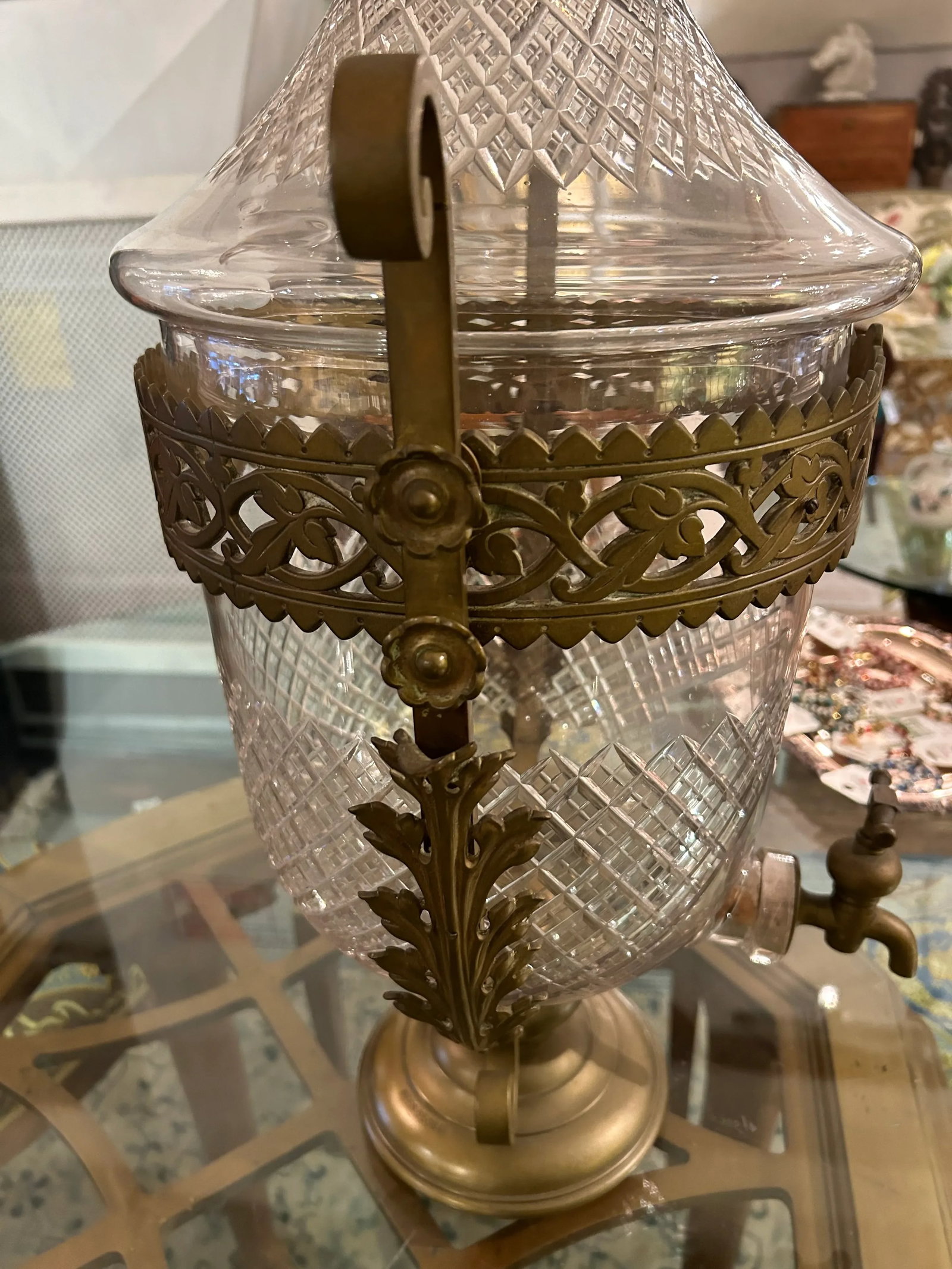 Large Cut Crystal & Brass Samovar - 11